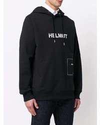 schwarzer und weißer bedruckter Pullover mit einem Kapuze von Helmut Lang