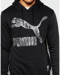 schwarzer und weißer bedruckter Pullover mit einem Kapuze von Puma