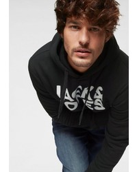 schwarzer und weißer bedruckter Pullover mit einem Kapuze von Jack & Jones