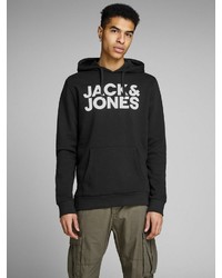 schwarzer und weißer bedruckter Pullover mit einem Kapuze von Jack & Jones