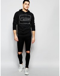 schwarzer und weißer bedruckter Pullover mit einem Kapuze von Jack and Jones