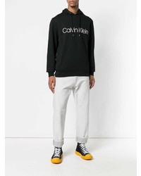 schwarzer und weißer bedruckter Pullover mit einem Kapuze von CK Calvin Klein