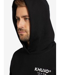 schwarzer und weißer bedruckter Pullover mit einem Kapuze von khujo