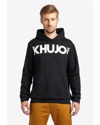 schwarzer und weißer bedruckter Pullover mit einem Kapuze von khujo