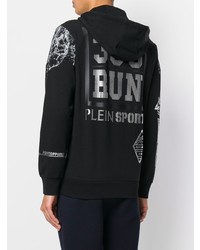 schwarzer und weißer bedruckter Pullover mit einem Kapuze von Plein Sport