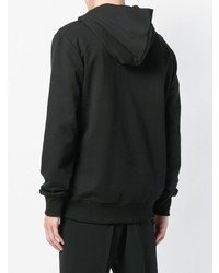 schwarzer und weißer bedruckter Pullover mit einem Kapuze von Helmut Lang