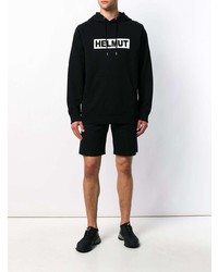 schwarzer und weißer bedruckter Pullover mit einem Kapuze von Helmut Lang