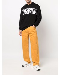 schwarzer und weißer bedruckter Pullover mit einem Kapuze von Moschino