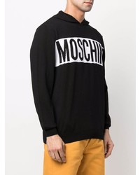 schwarzer und weißer bedruckter Pullover mit einem Kapuze von Moschino