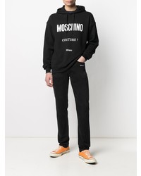 schwarzer und weißer bedruckter Pullover mit einem Kapuze von Moschino