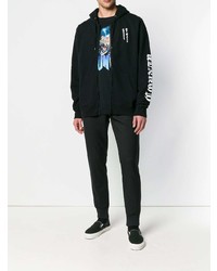 schwarzer und weißer bedruckter Pullover mit einem Kapuze von Marcelo Burlon County of Milan