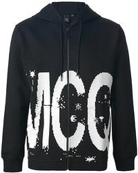 schwarzer und weißer bedruckter Pullover mit einem Kapuze von McQ by Alexander McQueen