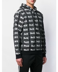 schwarzer und weißer bedruckter Pullover mit einem Kapuze von McQ Alexander McQueen
