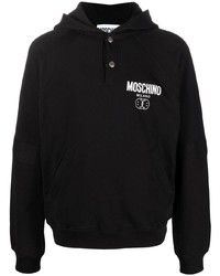 schwarzer und weißer bedruckter Pullover mit einem Kapuze von Moschino