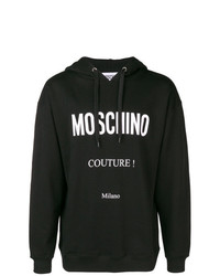 schwarzer und weißer bedruckter Pullover mit einem Kapuze von Moschino