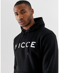 schwarzer und weißer bedruckter Pullover mit einem Kapuze von Nicce London