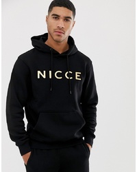 schwarzer und weißer bedruckter Pullover mit einem Kapuze von Nicce London