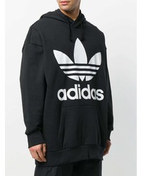 schwarzer und weißer bedruckter Pullover mit einem Kapuze von adidas