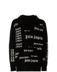 schwarzer und weißer bedruckter Pullover mit einem Kapuze von Palm Angels