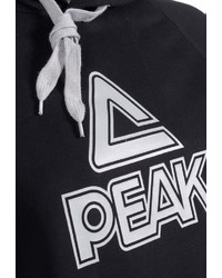 schwarzer und weißer bedruckter Pullover mit einem Kapuze von Peak