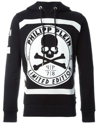 schwarzer und weißer bedruckter Pullover mit einem Kapuze von Philipp Plein