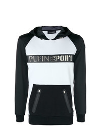 schwarzer und weißer bedruckter Pullover mit einem Kapuze von Plein Sport