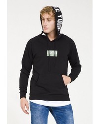 schwarzer und weißer bedruckter Pullover mit einem Kapuze von PLUS EIGHTEEN