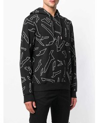 schwarzer und weißer bedruckter Pullover mit einem Kapuze von Les Hommes Urban