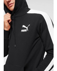 schwarzer und weißer bedruckter Pullover mit einem Kapuze von Puma