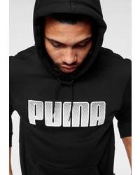 schwarzer und weißer bedruckter Pullover mit einem Kapuze von Puma