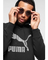 schwarzer und weißer bedruckter Pullover mit einem Kapuze von Puma