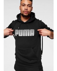 schwarzer und weißer bedruckter Pullover mit einem Kapuze von Puma
