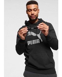 schwarzer und weißer bedruckter Pullover mit einem Kapuze von Puma