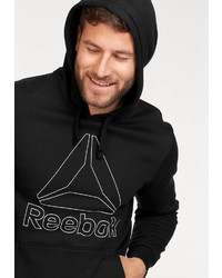 schwarzer und weißer bedruckter Pullover mit einem Kapuze von Reebok