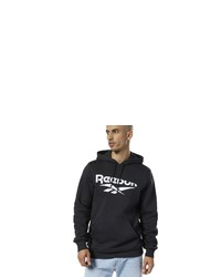 schwarzer und weißer bedruckter Pullover mit einem Kapuze von Reebok Classic