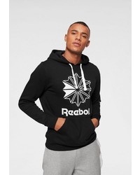 schwarzer und weißer bedruckter Pullover mit einem Kapuze von Reebok Classic