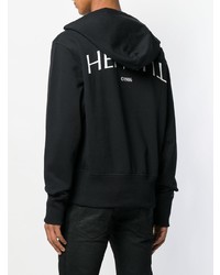 schwarzer und weißer bedruckter Pullover mit einem Kapuze von Helmut Lang