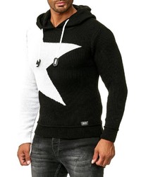 schwarzer und weißer bedruckter Pullover mit einem Kapuze von RUSTY NEAL