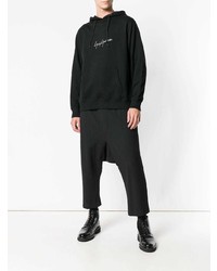 schwarzer und weißer bedruckter Pullover mit einem Kapuze von Yohji Yamamoto