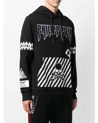 schwarzer und weißer bedruckter Pullover mit einem Kapuze von Philipp Plein