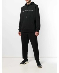 schwarzer und weißer bedruckter Pullover mit einem Kapuze von Helmut Lang