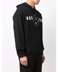 schwarzer und weißer bedruckter Pullover mit einem Kapuze von Moschino