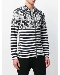 schwarzer und weißer bedruckter Pullover mit einem Kapuze von Balmain