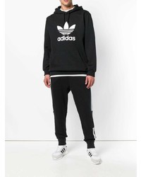 schwarzer und weißer bedruckter Pullover mit einem Kapuze von adidas