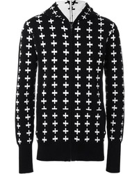 schwarzer und weißer bedruckter Pullover mit einem Kapuze von Unconditional