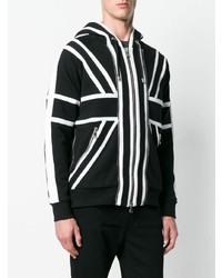 schwarzer und weißer bedruckter Pullover mit einem Kapuze von Balmain