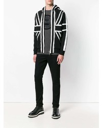 schwarzer und weißer bedruckter Pullover mit einem Kapuze von Balmain