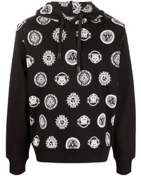 schwarzer und weißer bedruckter Pullover mit einem Kapuze von VERSACE JEANS COUTURE