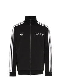 schwarzer und weißer bedruckter Pullover mit einem Reißverschluß von adidas