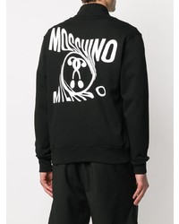 schwarzer und weißer bedruckter Pullover mit einem Reißverschluß von Moschino
